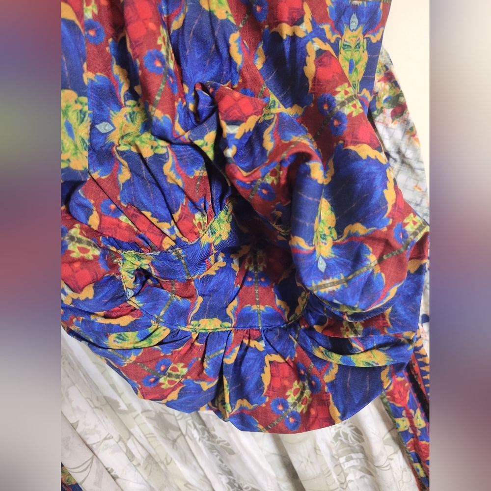 Anthropologie Bhanuni By Jyoti Sarah Printed Bell Sleeve dress Mediun - Picture 9 of 12